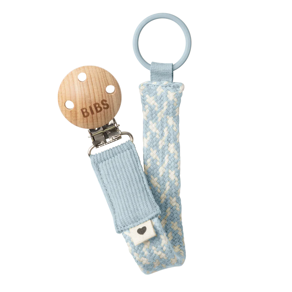 BIBS Pacifier Clip- Baby Blue/Ivory