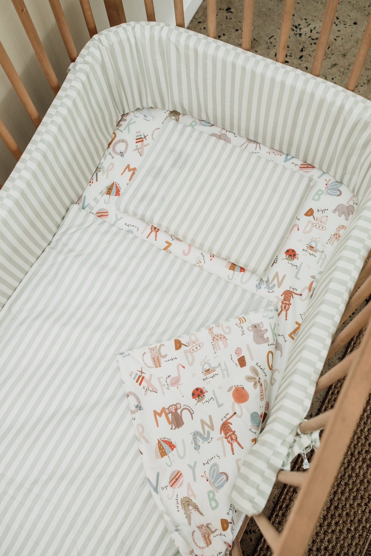 Alphabet Stripe Washed Cotton Cot Bumper Cover