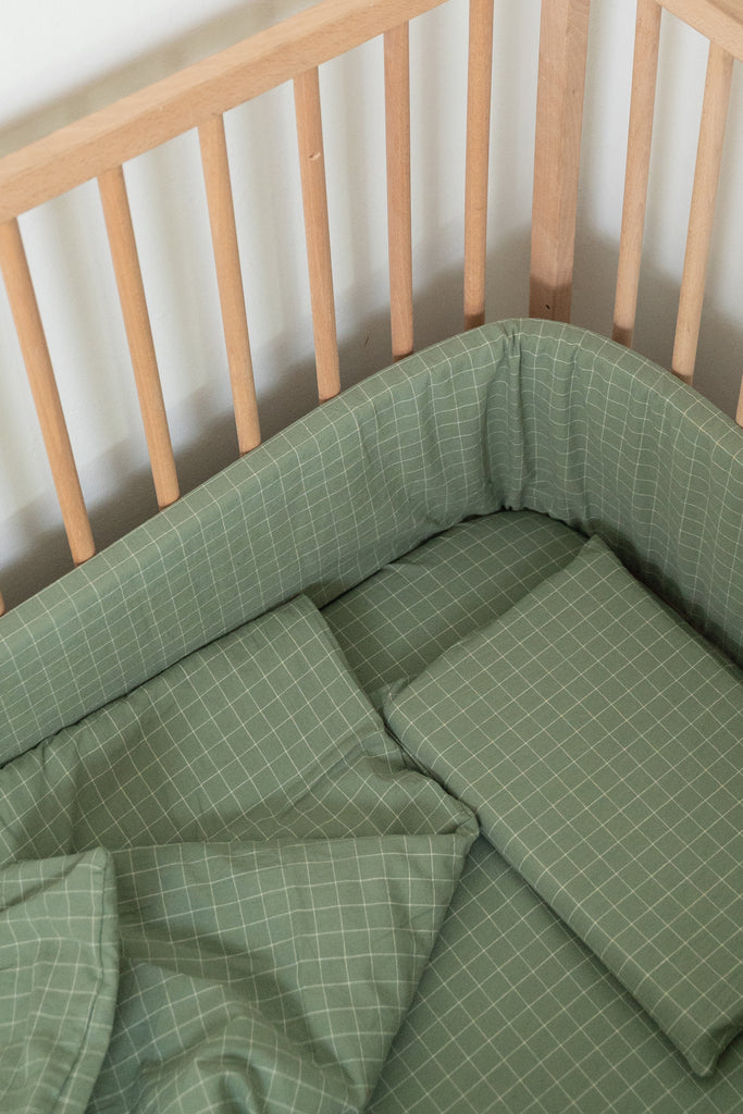 Moss Grid Washed Cotton Cot Duvet