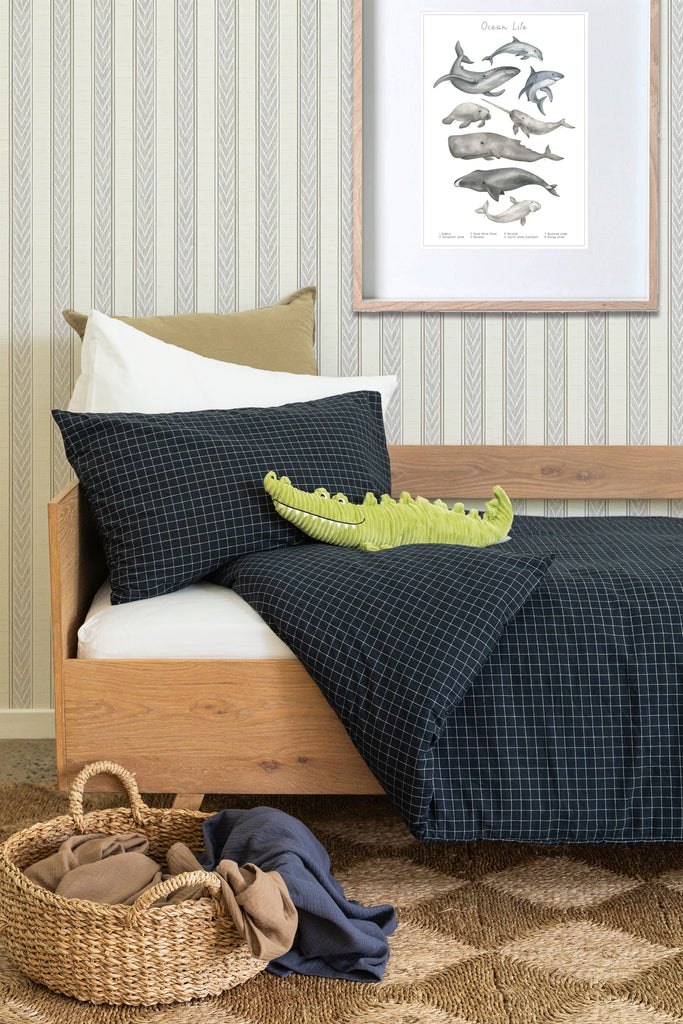 Navy Grid Washed Cotton Duvet