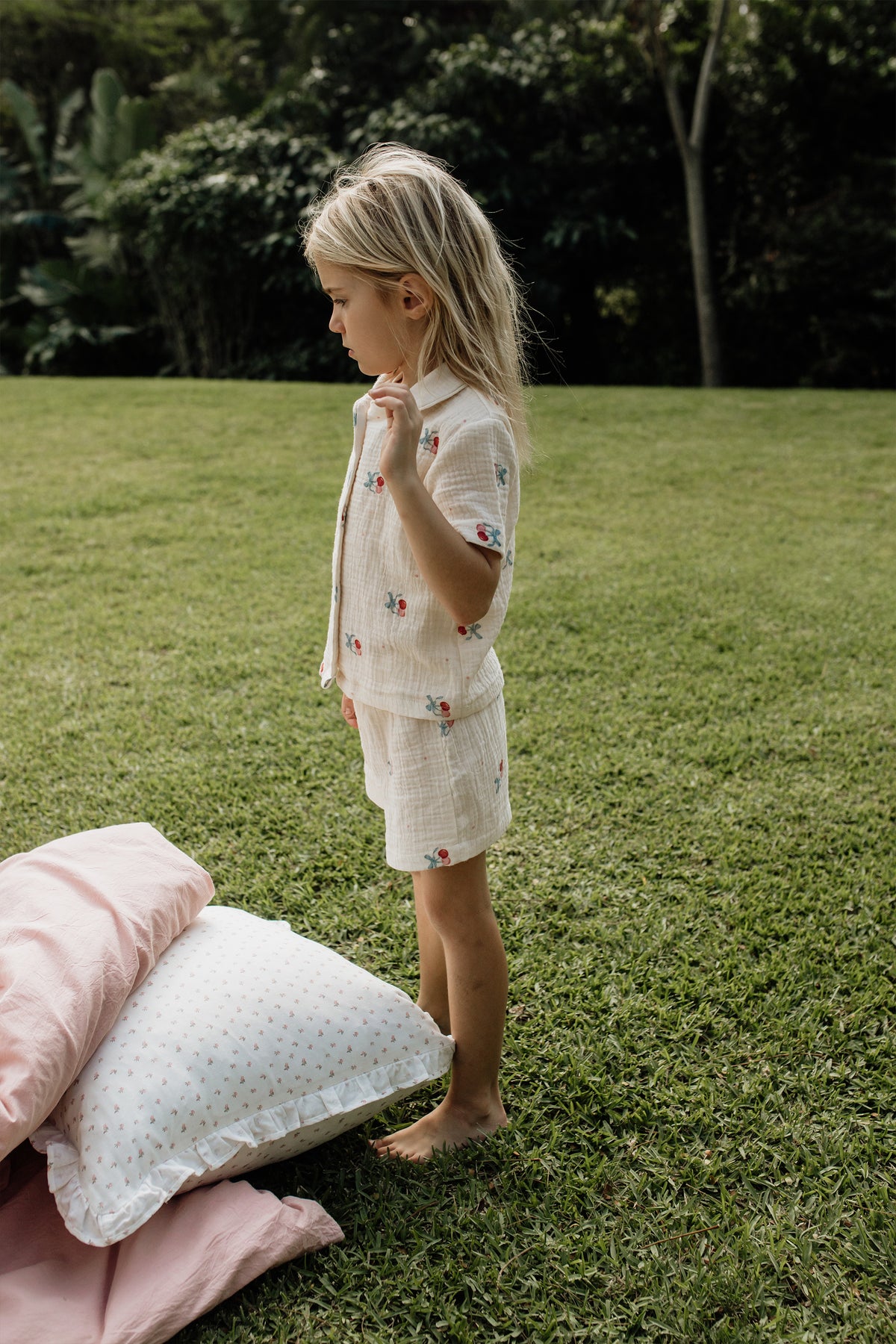 Cherry Muslin Short Sleeve Pj Set