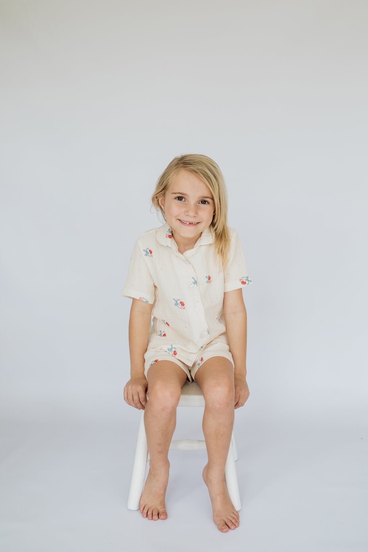 Cherry Muslin Short Sleeve Pj Set