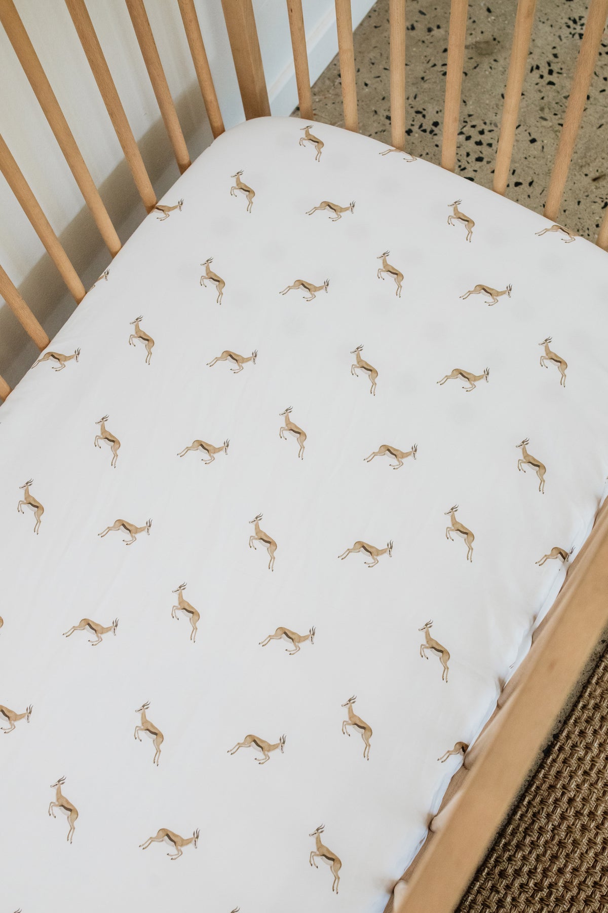 Watercolour Springbok 100% Cotton Cot Fitted Sheet