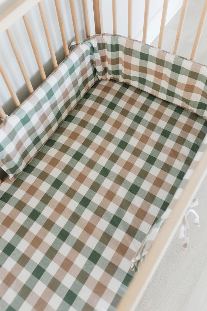 Earthy Check Washed Cotton Cot Bumper Cover