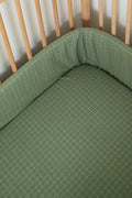Moss Grid Washed Cotton Cot Fitted Sheet