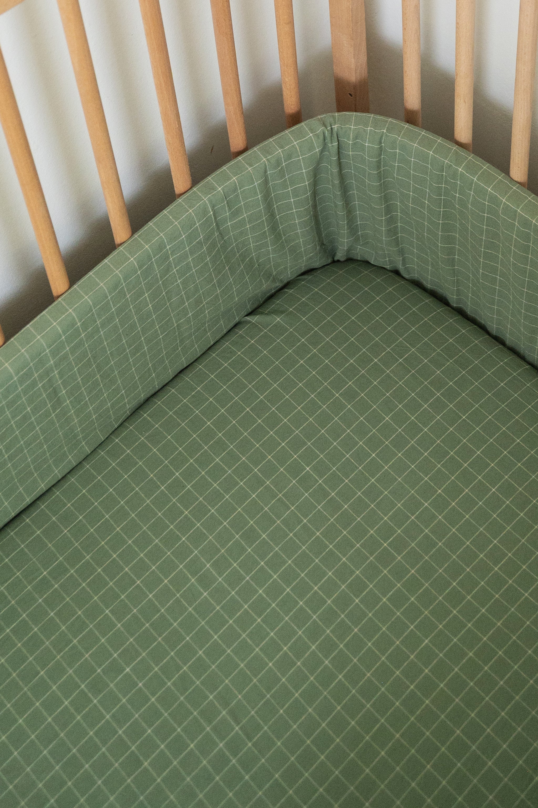 Moss Grid Washed Cotton Cot Fitted Sheet