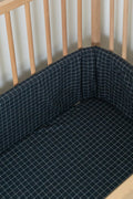 Navy Grid Washed Cotton Cot Fitted Sheet