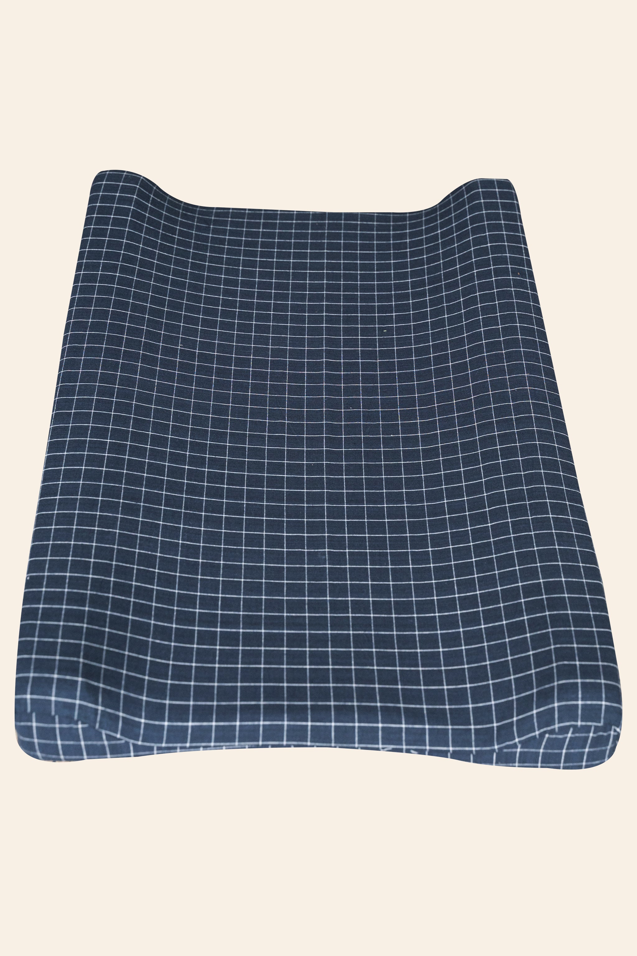 Navy Grid Washed Cotton Changing Mat Cover