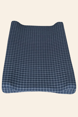 Navy Grid Washed Cotton Changing Mat Cover