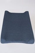Navy Grid Washed Cotton Changing Mat Cover