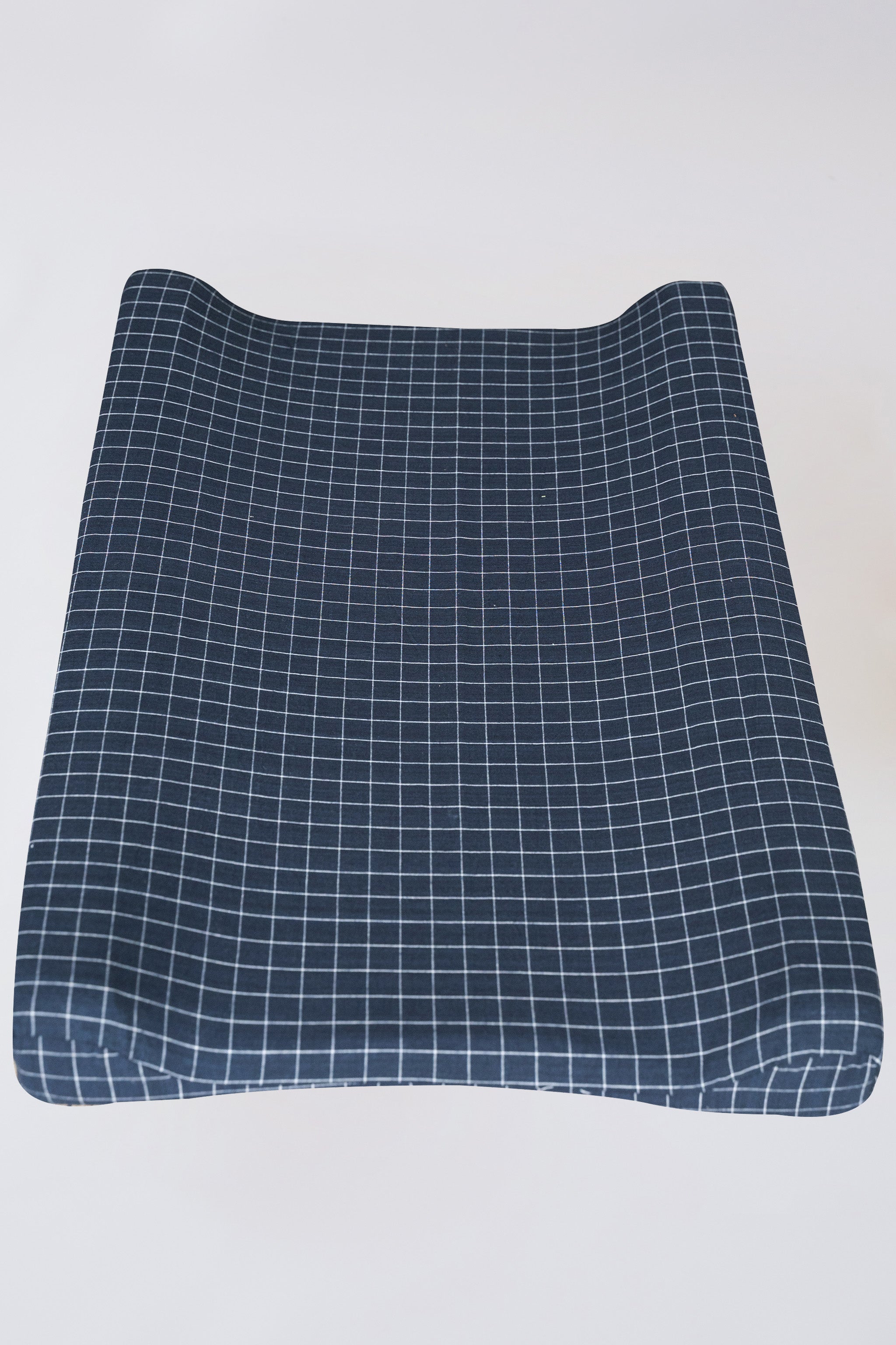 Navy Grid Washed Cotton Changing Mat Cover