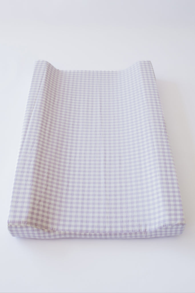Lilac Gingham Washed Cotton Changing Mat Cover