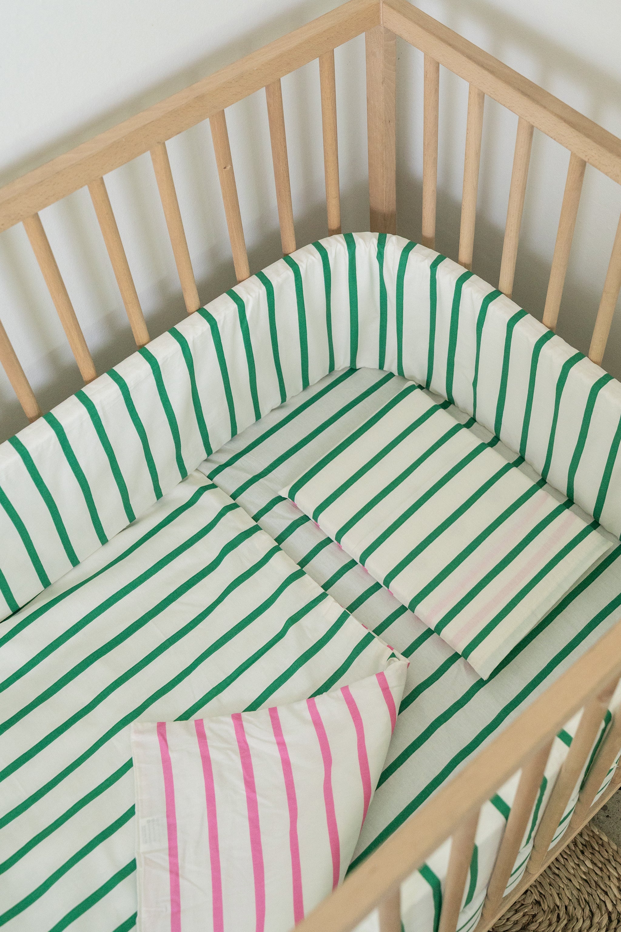Green Stripe Cot Bumper Cover
