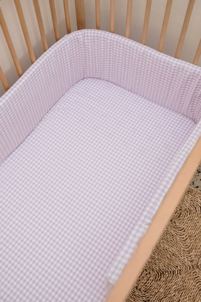 Lilac Gingham Washed Cotton Cot Bumper Cover