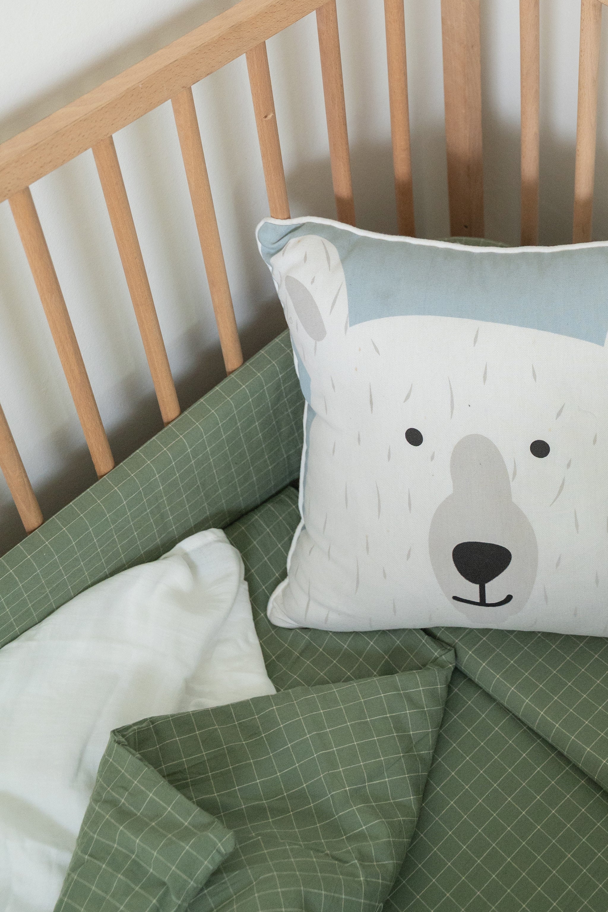 Moss Grid Washed Cotton Cot Bumper Cover