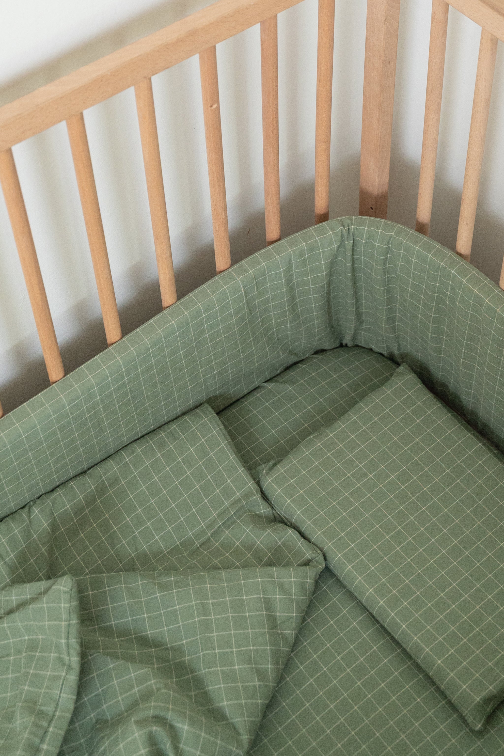 Moss Grid Washed Cotton Cot Bumper Cover