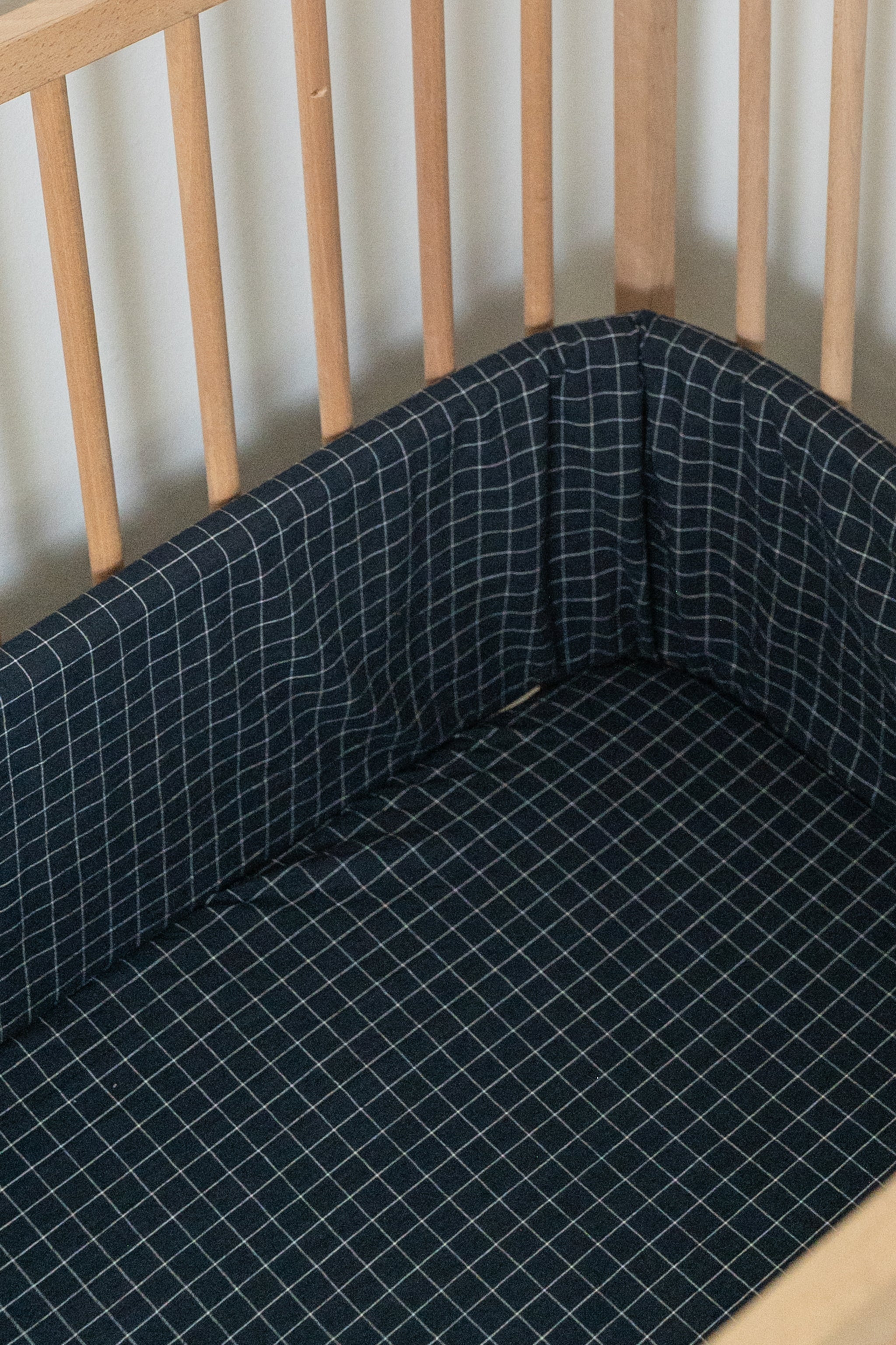 Navy Grid Washed Cotton Cot Bumper Cover