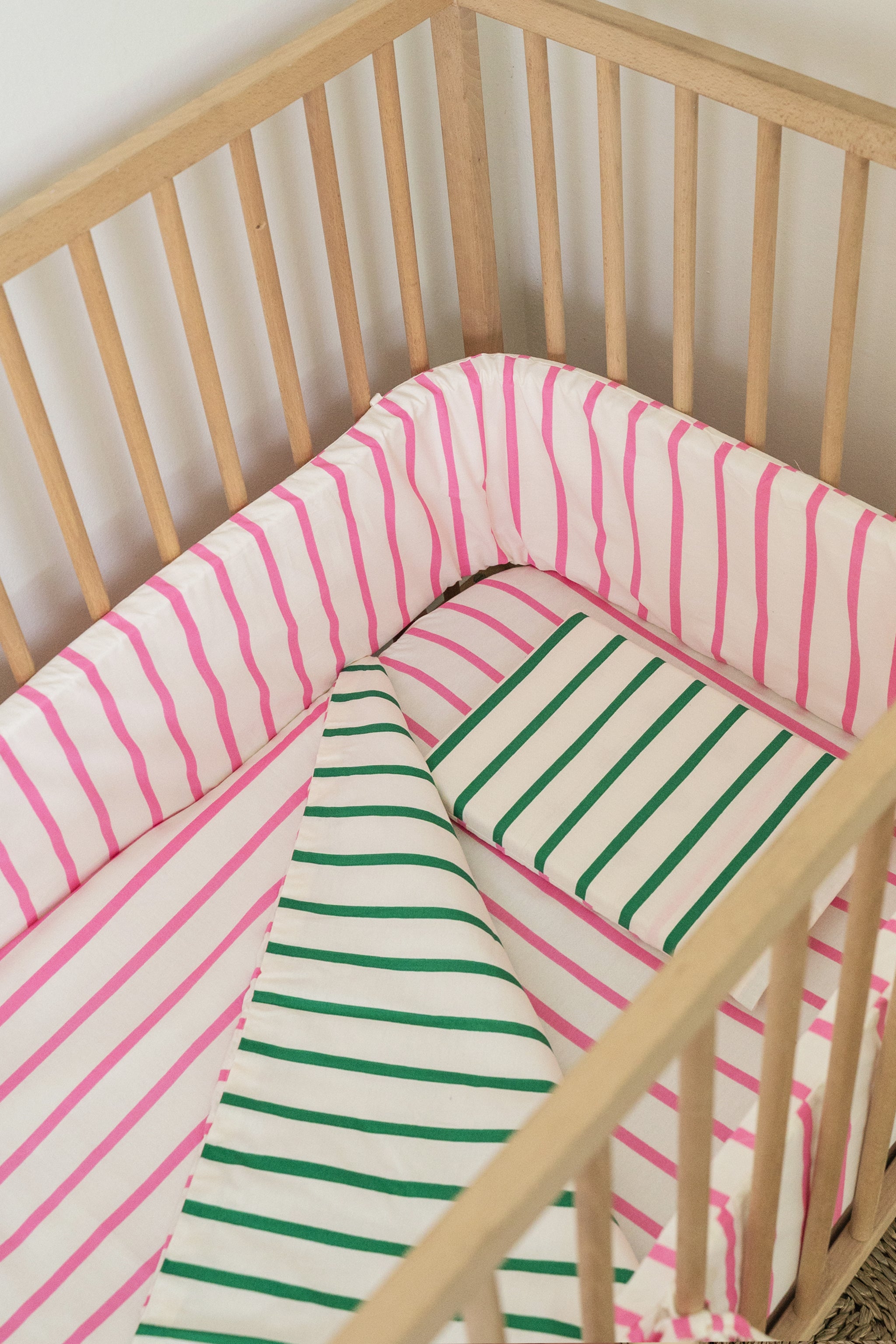 Pink Stripe Cot Bumper Cover