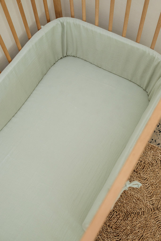 Soft Sage Muslin Cot Bumper Cover