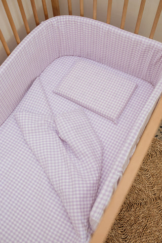 Lilac Gingham Washed Cotton Cot Duvet