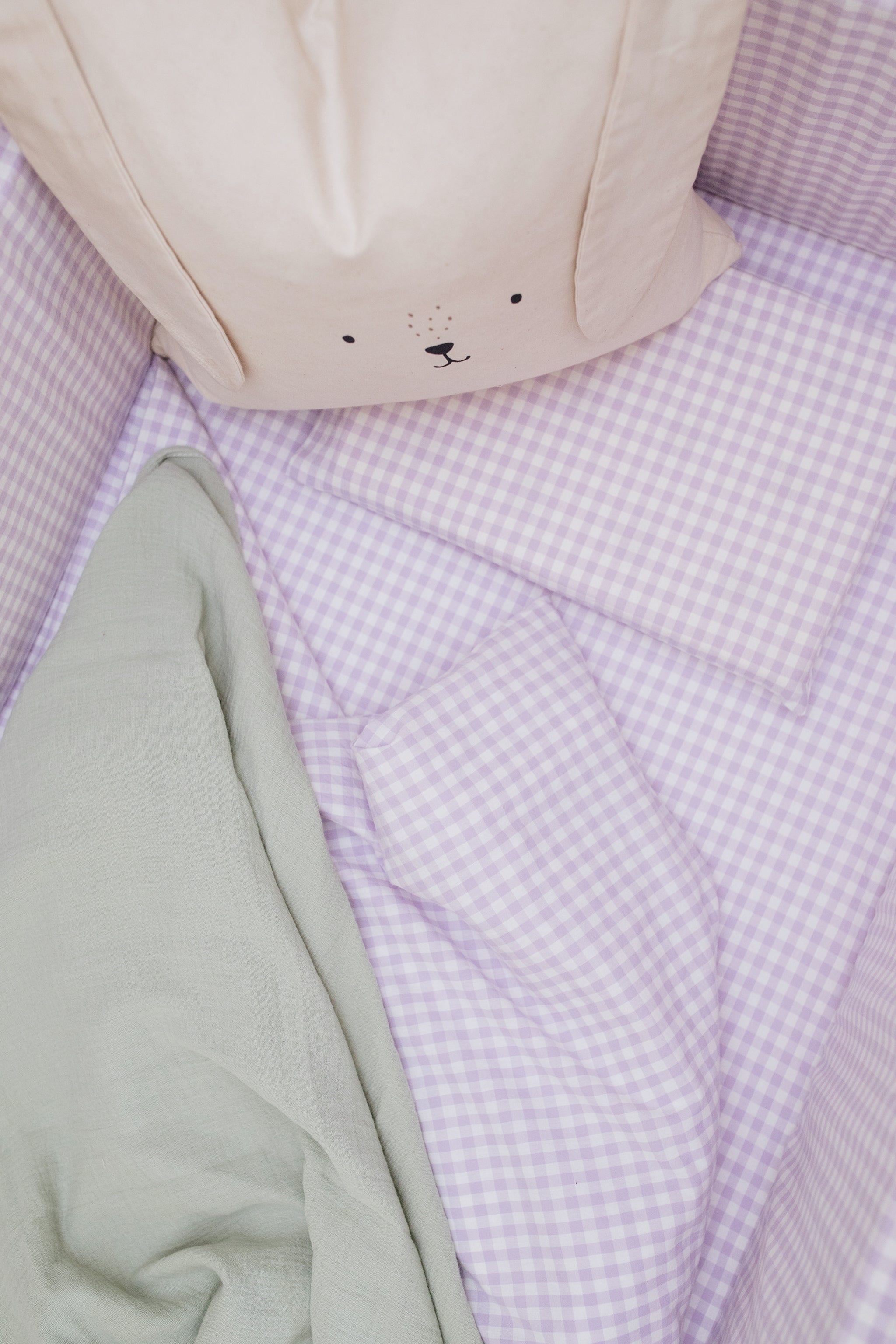Lilac Gingham Washed Cotton Cot Duvet