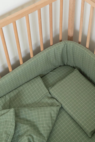 Moss Grid Washed Cotton Cot Duvet