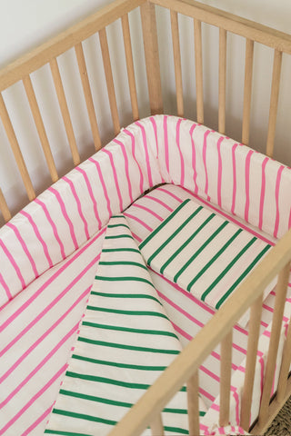 Pink & Green Stripe Cotton Cot Duvet