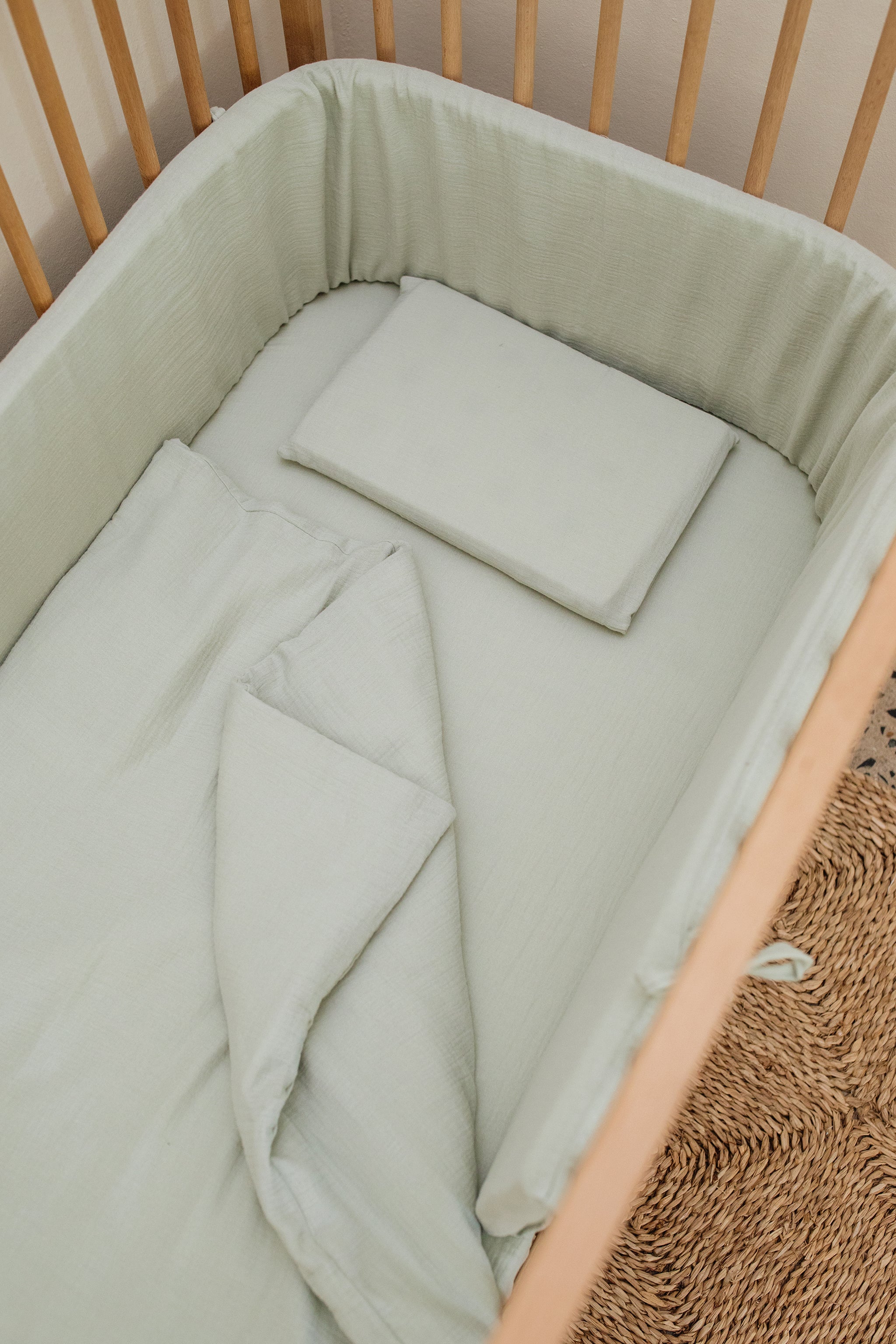 Soft Sage Muslin Cot Duvet
