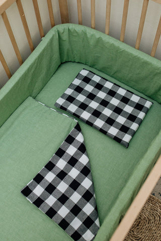 Washed Fern Checked Cotton Cot Duvet