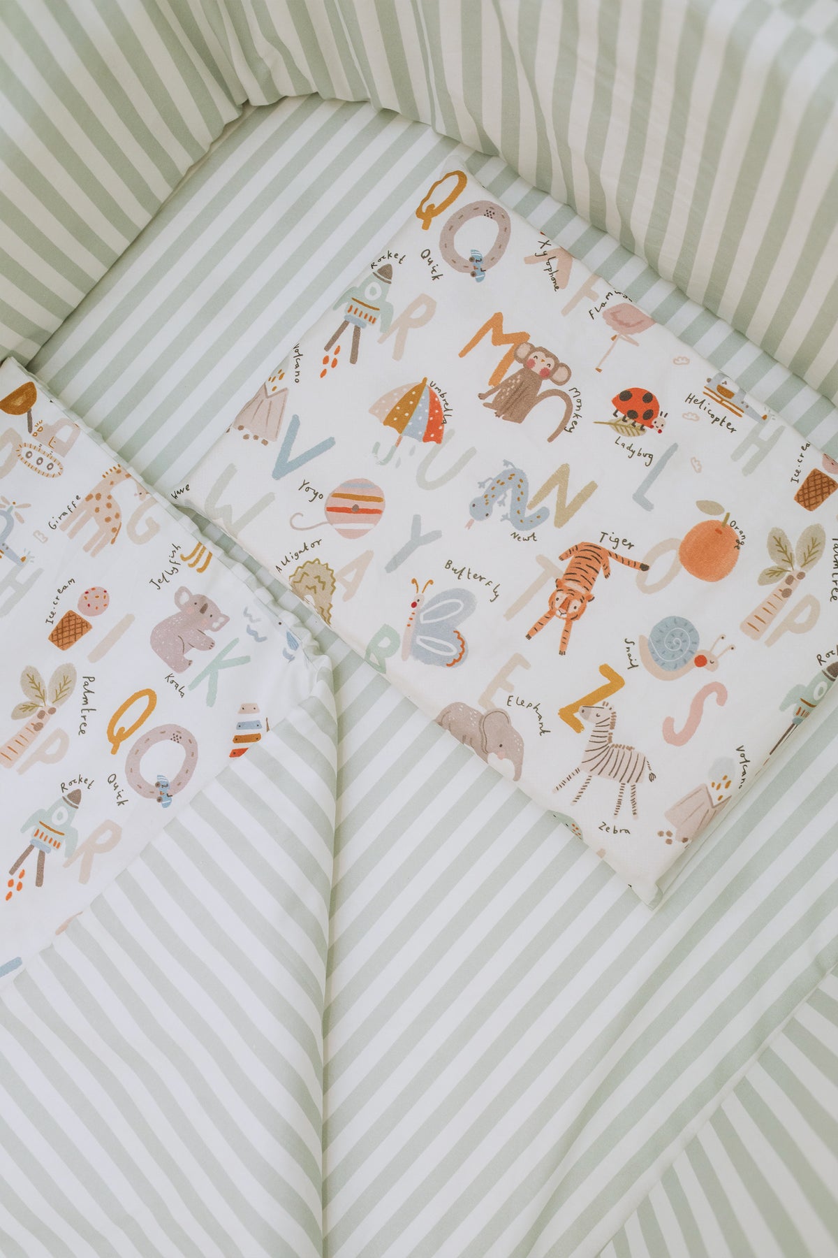 Alphabet Stripe 100% Cotton Cot Fitted Sheet