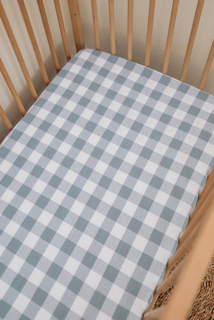 Big Blue Washed Cotton Cot Fitted Sheet