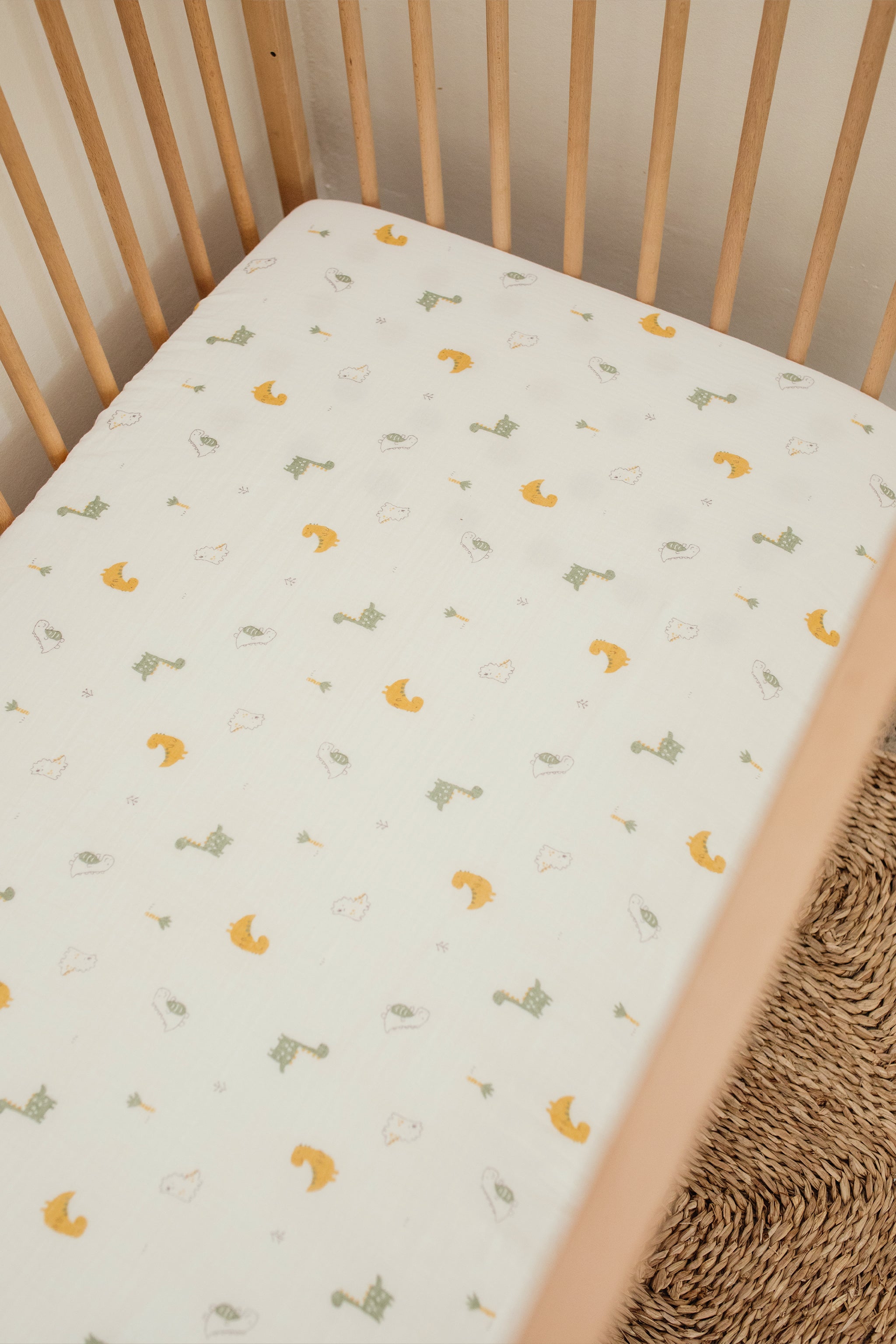 Dino Muslin Cot Fitted Sheet
