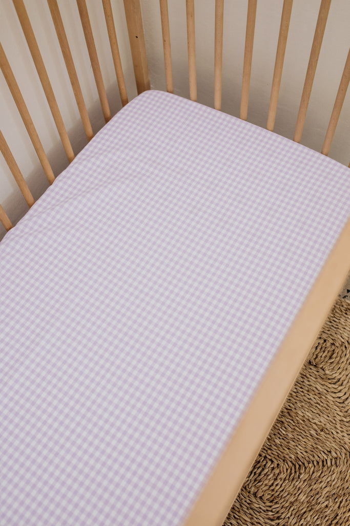 Lilac Gingham Washed Cotton Cot Fitted Sheet