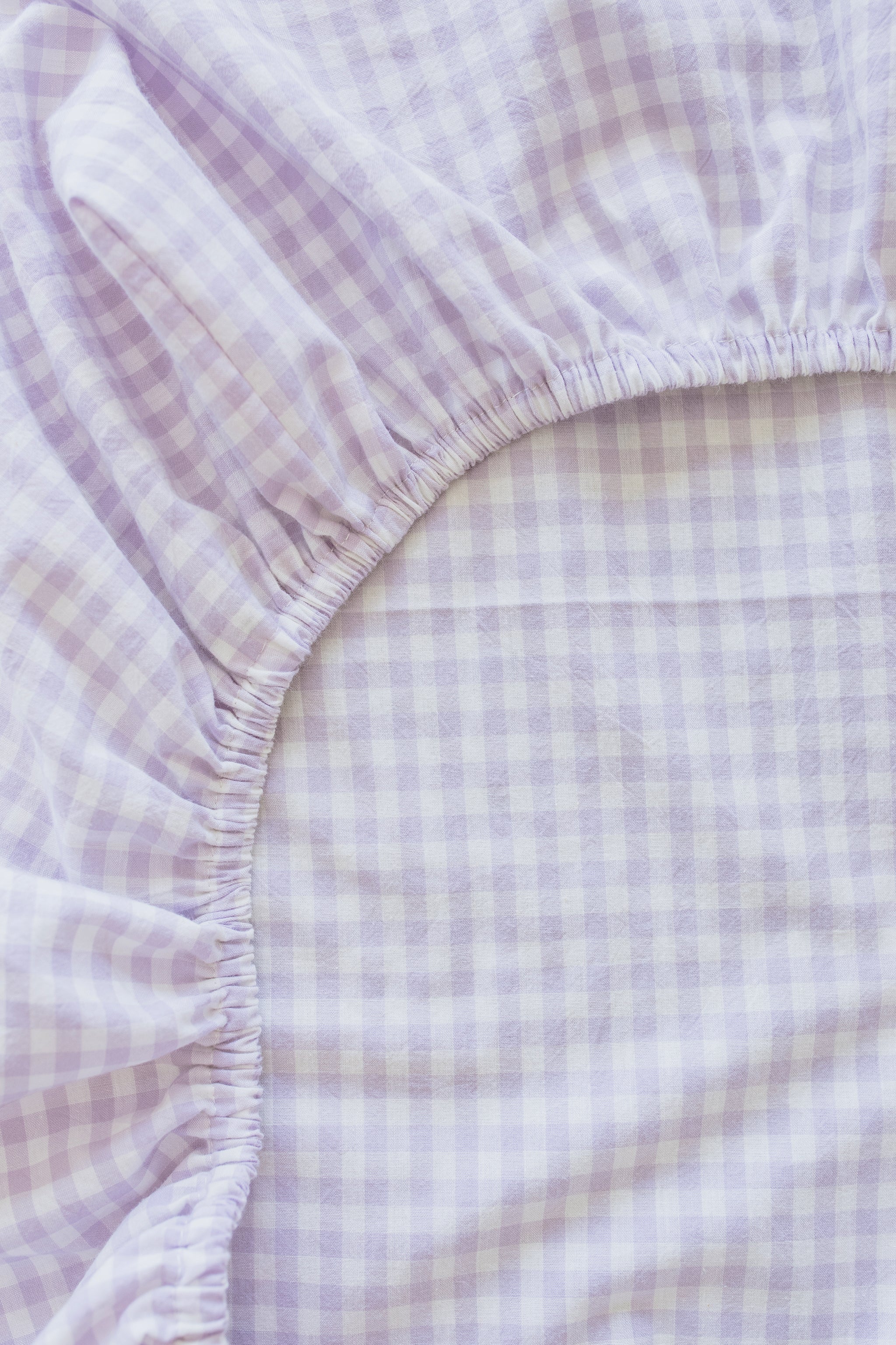 Lilac Gingham 100% Washed Cotton Fitted Sheet