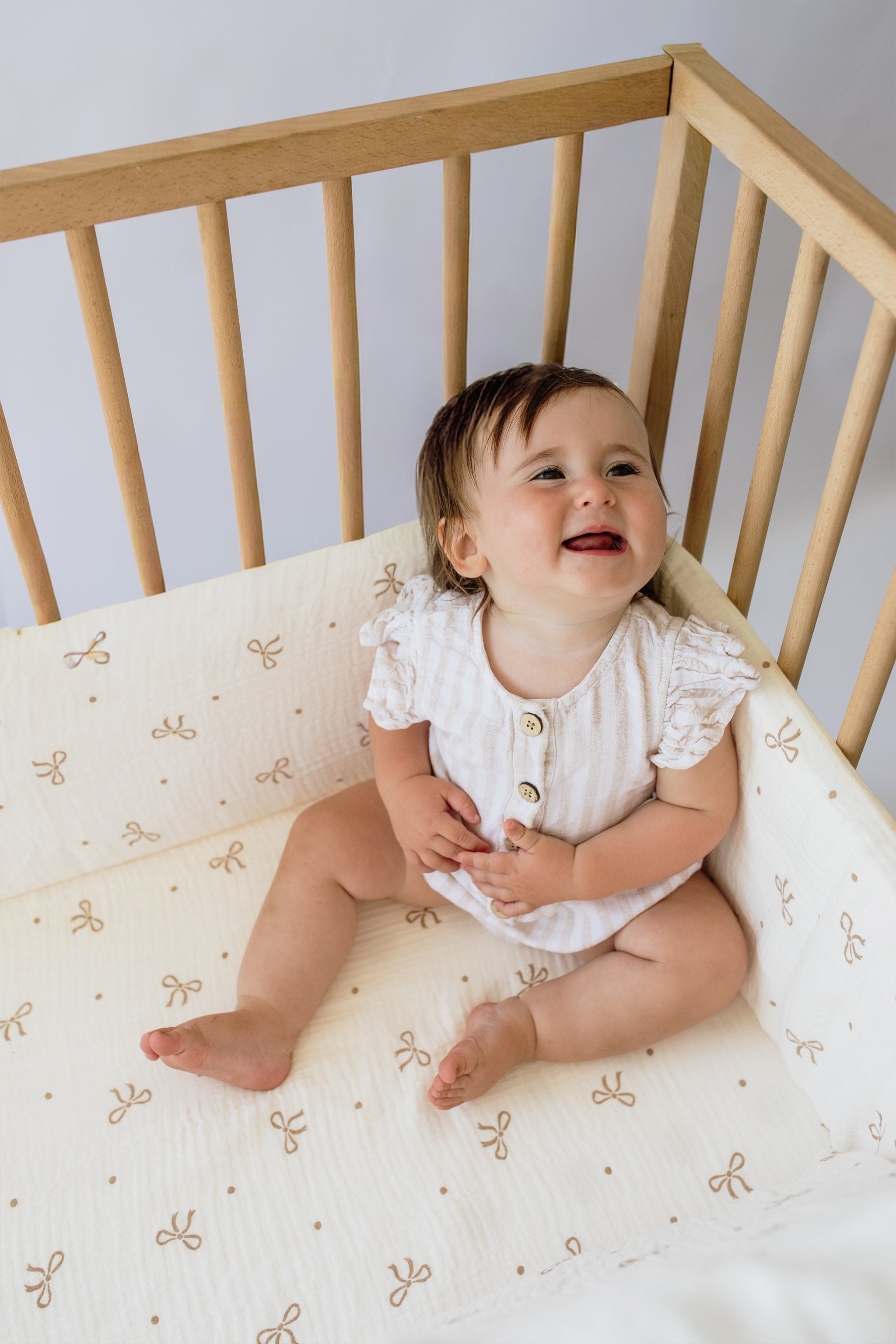 Ribbon Muslin Cot Fitted Sheet
