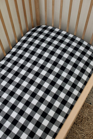 Black & White Gingham Washed Cotton Cot Fitted Sheet