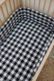 Black & White Gingham Washed Cotton Cot Fitted Sheet