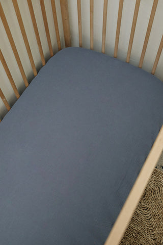 Blue Grey Muslin Cot Fitted Sheet