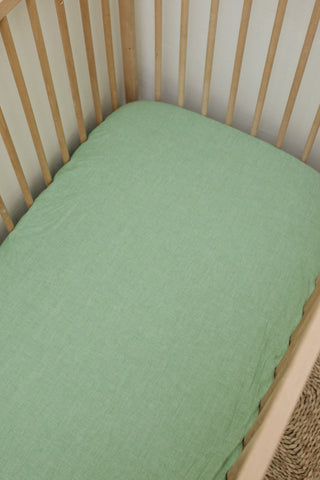 Washed Fern Cotton Cot Fitted Sheet