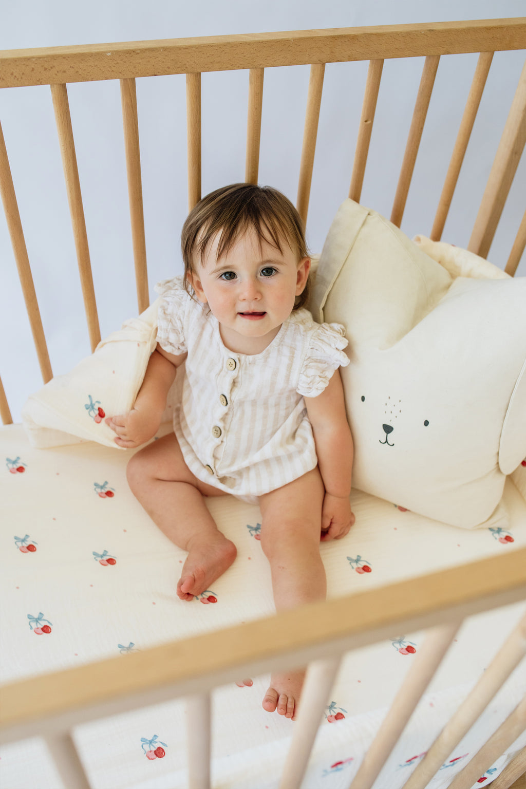 Cherry Muslin Cot Fitted Sheet