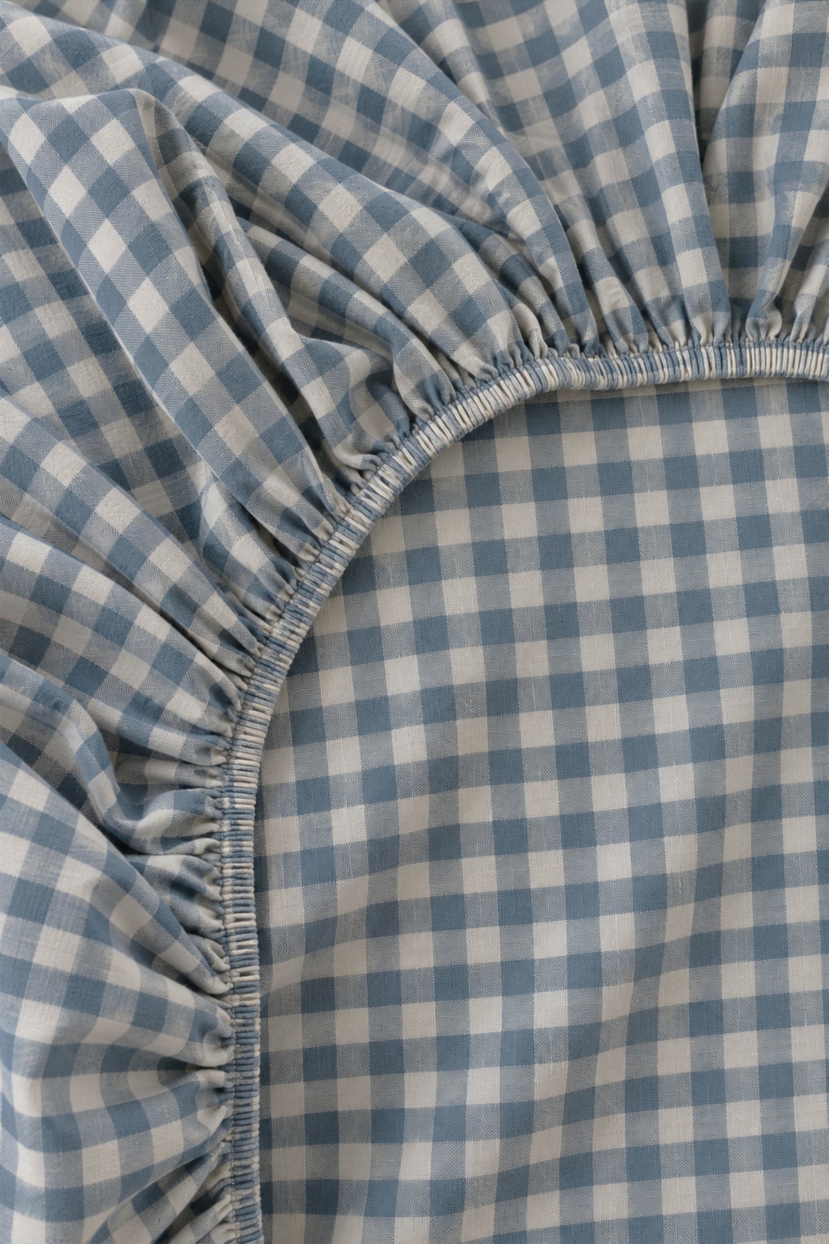 Blue Check 100% Washed Cotton Fitted Sheet