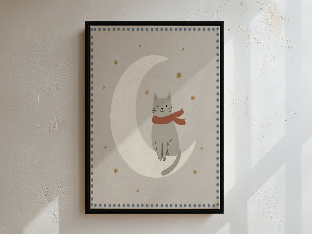 Moon Cat Framed Canvas