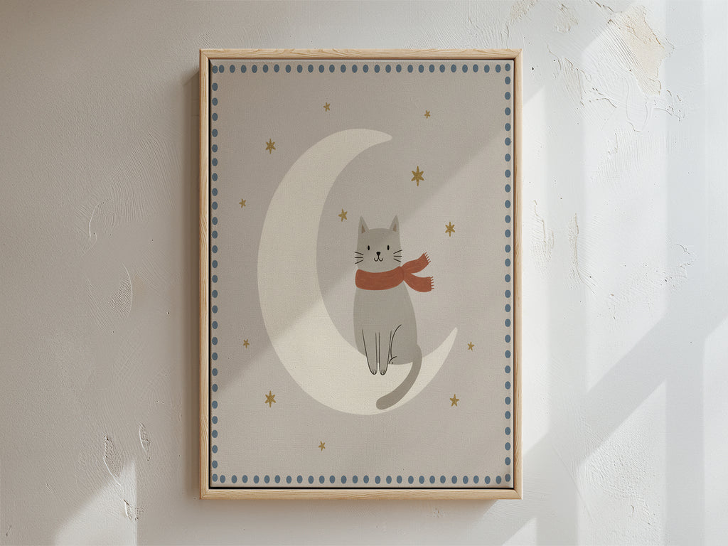 Moon Cat Framed Canvas