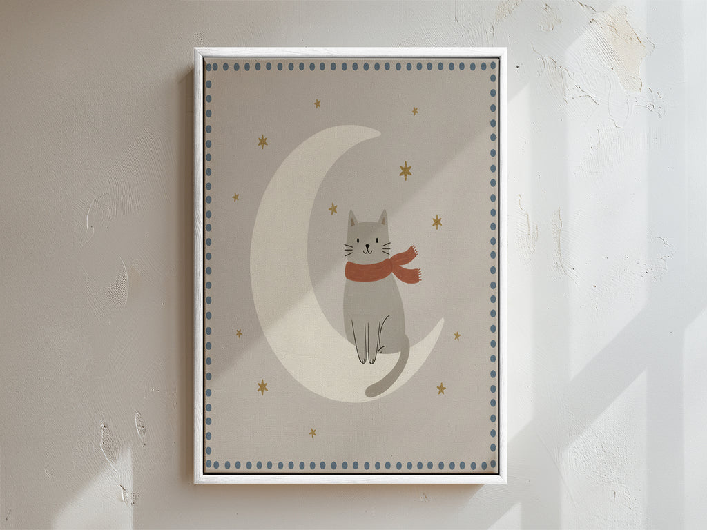 Moon Cat Framed Canvas
