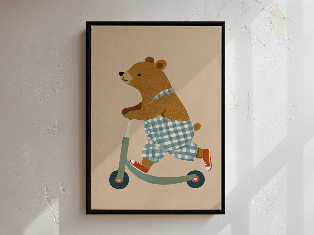Scooter Bear Framed Canvas