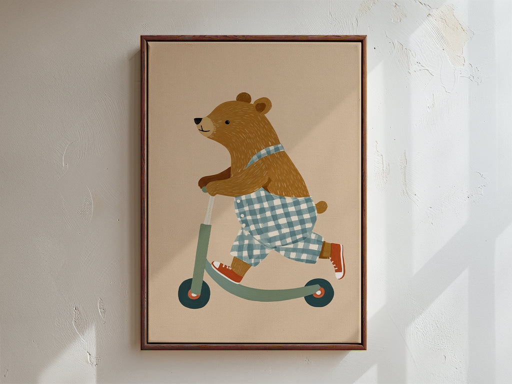 Scooter Bear Framed Canvas