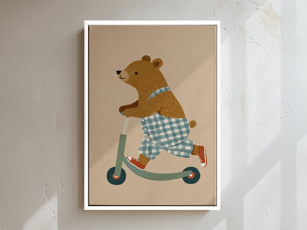 Scooter Bear Framed Canvas