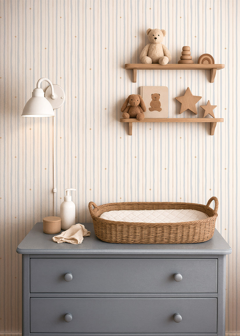 Soft Blue Stripe & Star Wallpaper