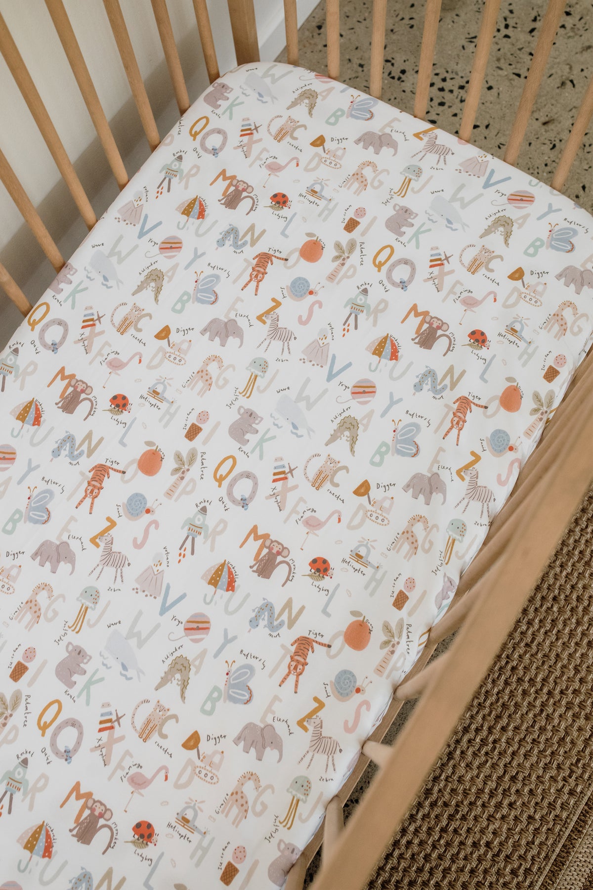 Alphabet 100% Cotton Cot Fitted Sheet