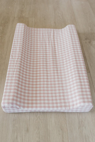 Pink Gingham Washed Cotton Changing Mat Cover